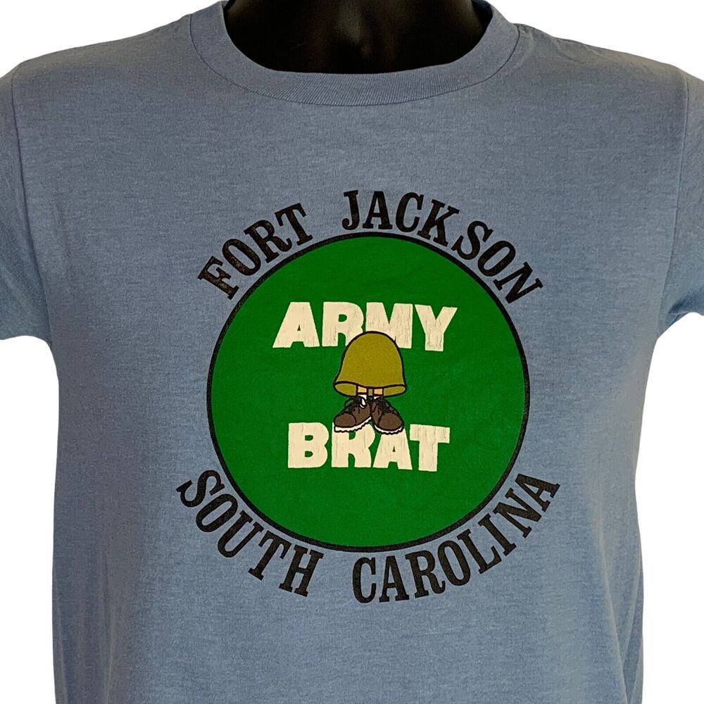 Vintage 80s Fort Jackson Army Brat T Shirt Blue Military USA Kids Youth M Medium